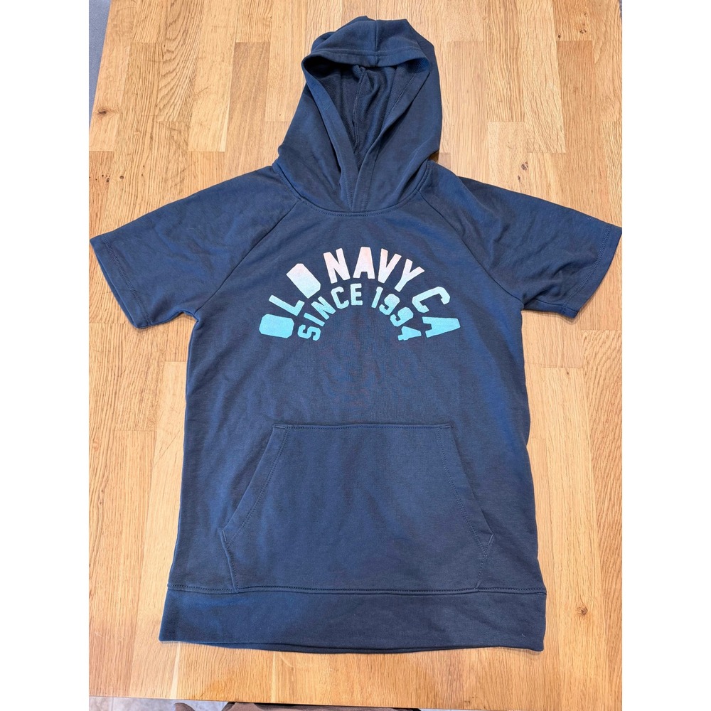 Old Navy Boys XL 14-16 Short Sleeve Hoodie Charcoal Gray Graphic Pullover